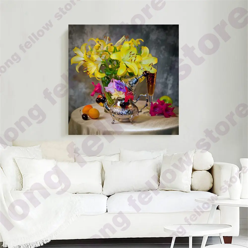 Квадратные плакаты и принты цветы украшения для дома Картина на холсте гостиной