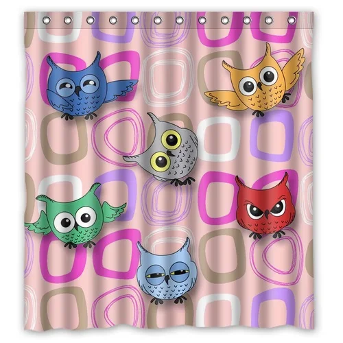 Stylish Design Bath Curtain Printed Cute Animal Night Owl Pictures Gift For Kids Custom Shower 66&quot x 72&quot | Дом и сад
