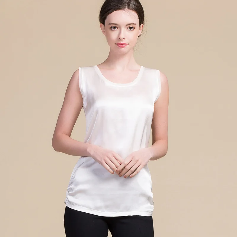 

Корейский стиль, летние женские майки 100% из натурального шелка, повседневные трикотажные рубашки, удобные дышащие свободные футболки 8041