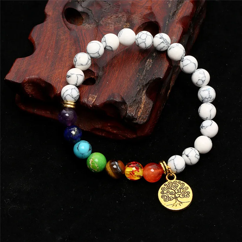 NADEEM новый дизайн 8 мм Howlite с подвеска &quotДрево жизни&quot 7 Чакра исцеляющий баланс