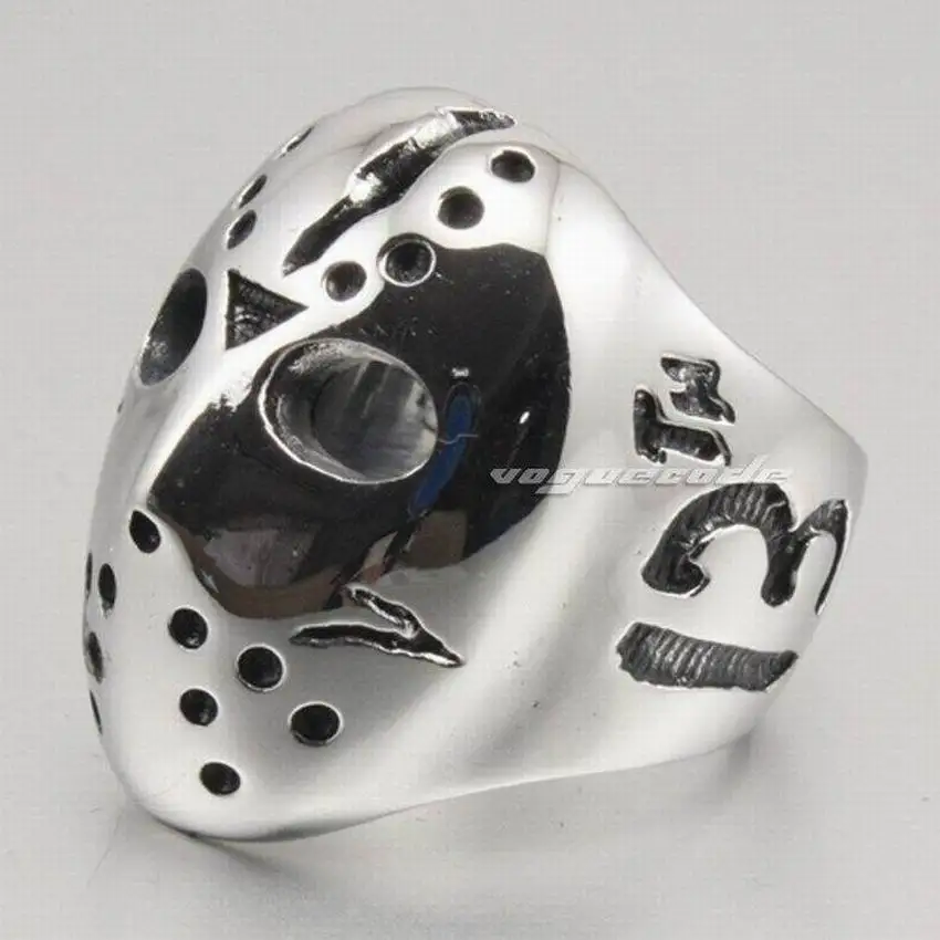 LINSION Хэллоуин Джейсон Хоккей 316L нержавеющая сталь мужское байкерское Рок панк