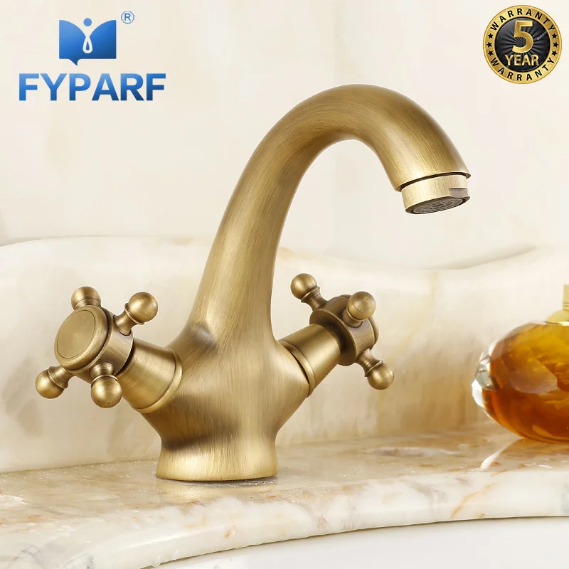 

FYPARF Basin Faucet Bathroom Faucet Mixers Water Tap Cold and Hot Basin Mixer Antique Brass Basin Taps Faucet for Bathroom Sink