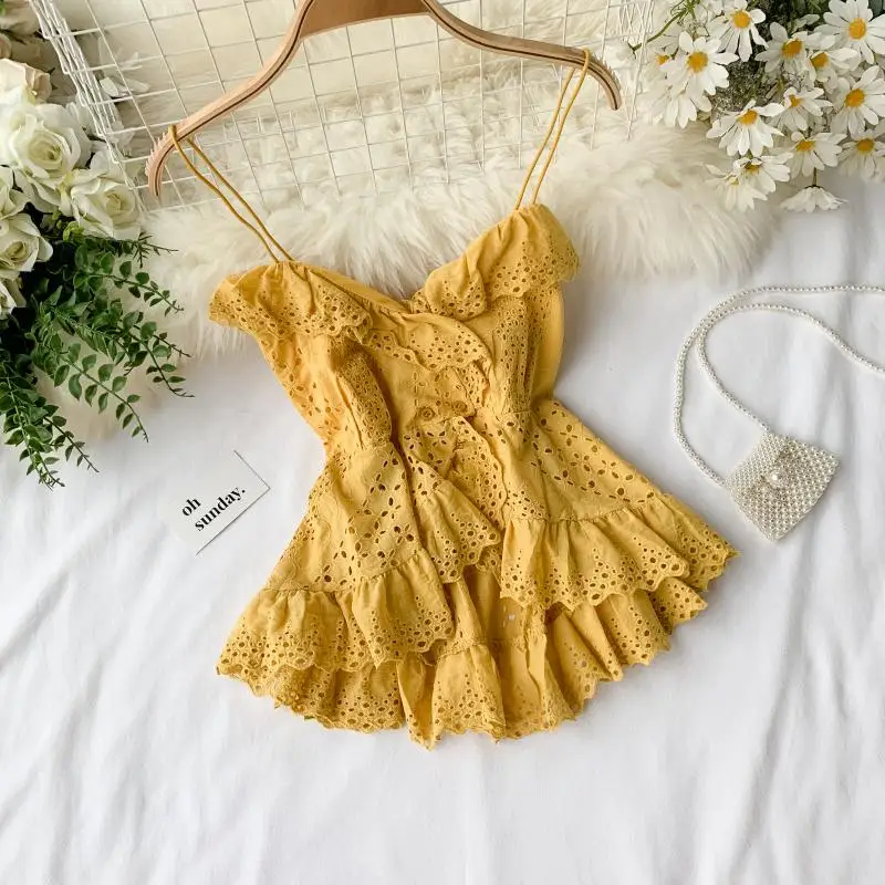 2019 Новый Модный женский жилет ажурный кружевной Асимметричный топ с оборками |