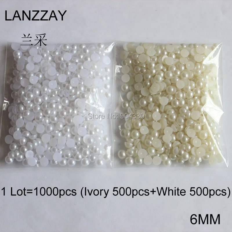 Бесплатная доставка lanzzay 1000 шт 6 мм смешанные цвета полукруглые плоские жемчужины