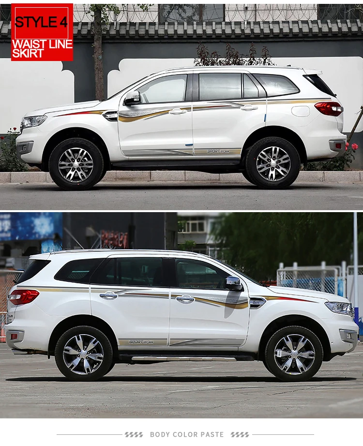4 Пользовательские автомобильные наклейки аксессуары модифицированные наклейки 2 шт. гоночная Боковая дверь линия талии юбка автомобильные наклейки для ford everest SUV 2013 - Название цвета: 4