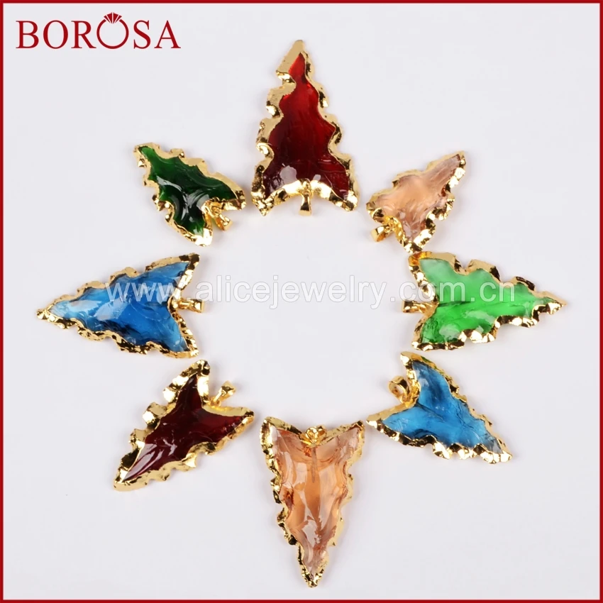 BOROSA распродажа 10 шт. золото Цвет грубые Радуга Стекло Шестерни Arrowhead Форма кулон