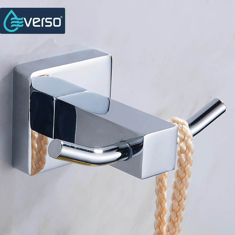 

EVERSO 2 Hooks Stainless Steel Robe Hooks House Kitchen Towel Hanger Clothes Storage Rack Tool