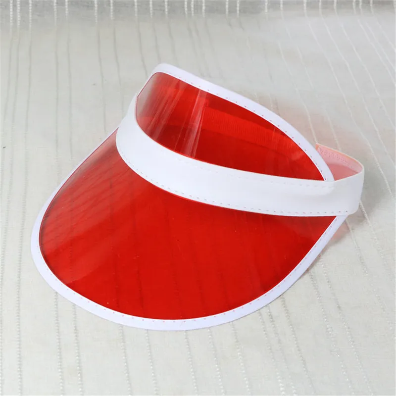 red Kajeer Новая летняя Унисекс Женская Мужская Солнцезащитная шляпа карамельного цвета прозрачный пустой Топ пластиковый ПВХ Солнцезащитная шляпа козырек шапки велосипедная Солнцезащитная шляпа - Цвет: red