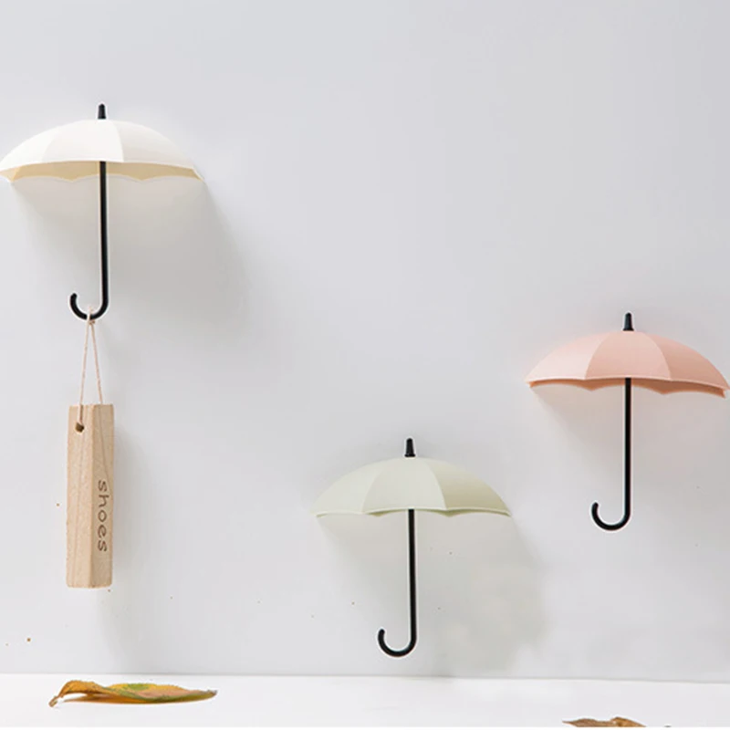 3 шт./компл. пластиковый настенный крючок в форме маленького зонта разных цветов