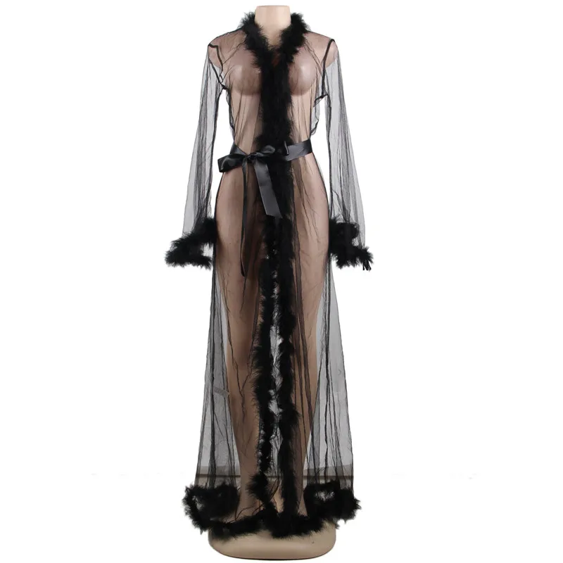 

Lace Lingerie Robe Long Sheer Plus Size Sexy Dress Nightwear Women Transparent Dessous Sexy Hot Erotic Underwear