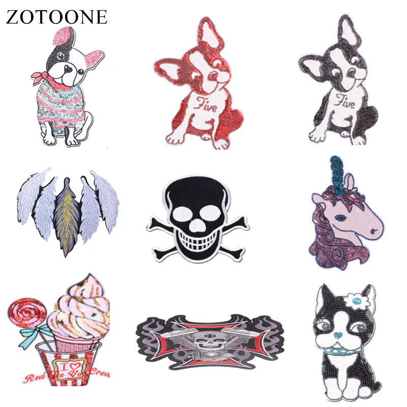 

ZOTOONE Dog Flower Patches Skull Stickers Diy Iron on Clothes Heat Transfer Applique Embroidered Applications Cloth Fabric G