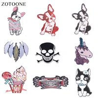 zotoone dog flower patches skull stickers diy iron on clothes heat transfer applique embroidered applications cloth fabric g