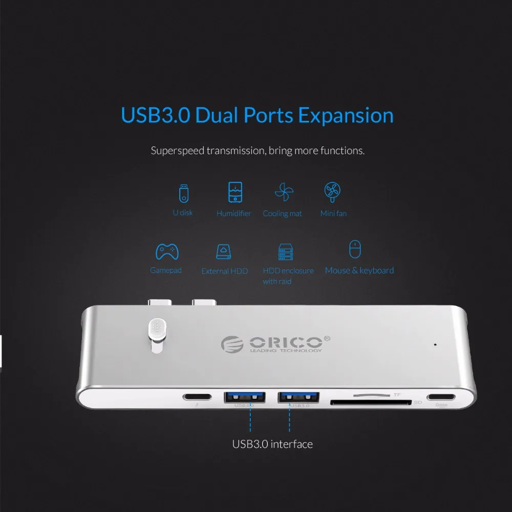 USB Концентратор ORICO C к HDMI USB3.0 TF/SD кардридер Type PD адаптер для Mac/Samsung Galaxy/Huawei 3 0