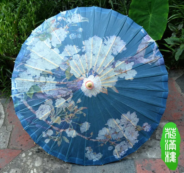 

Dia 50CM Bule Bottom Blossom Cherry Flowering Oiled Paper Chinese Handmade Classical Craft Dance Parasol Gift Parasol Umbrella
