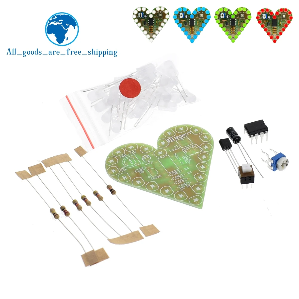 DIY Kit сердце Форма охлаждающаяся Лампа Комплект DC 4 V-6 V Дыхание светодиодный люкс Красный белого и синего цвета зеленый Сделай Сам электронный производство для обучения