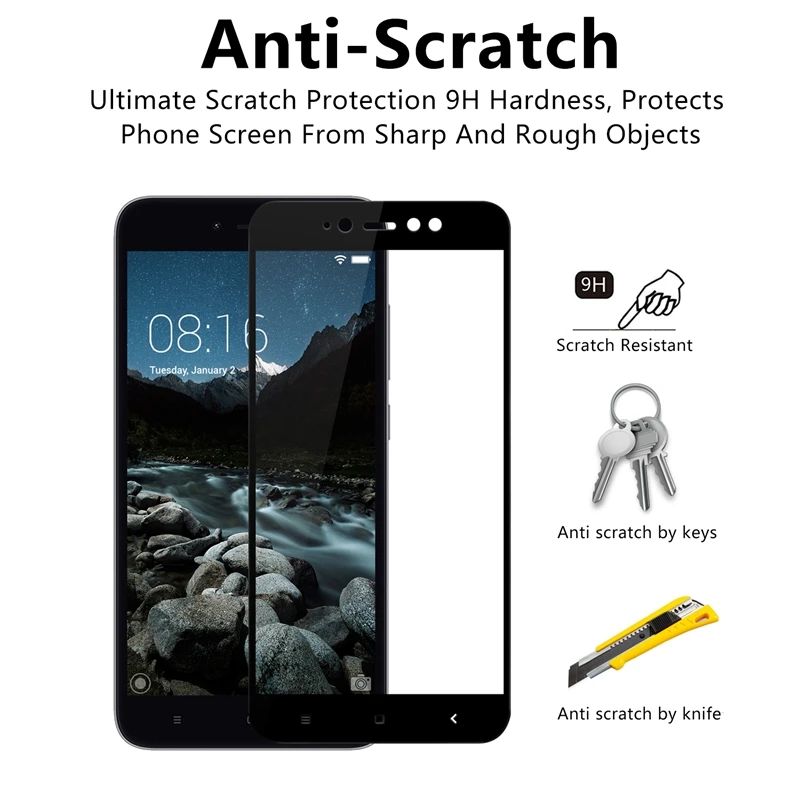 Protective Glass on for Xiaomi Redmi Note 5A Prime Screen Protector Full Cover Tempered Film Foil | Мобильные телефоны и