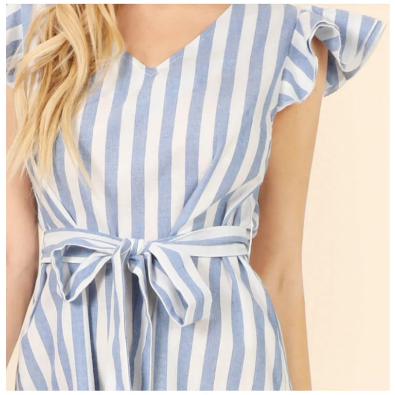 2019 Boho гофрированное Короткое синее платье с v-образным вырезом и бантом летнее в