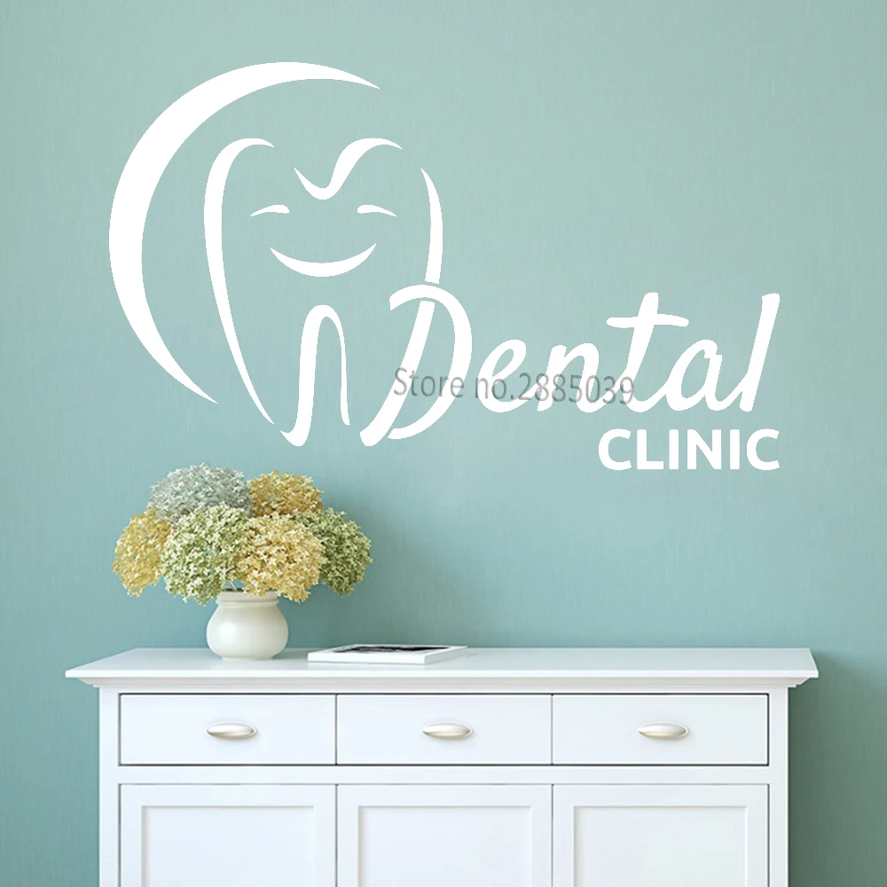 Smiling Teeth Dental Clinic Logo Wall Decals Stomatology Dentist Dental Emblem Tooth Hospital Office Vinyl Wall Stickers LC851