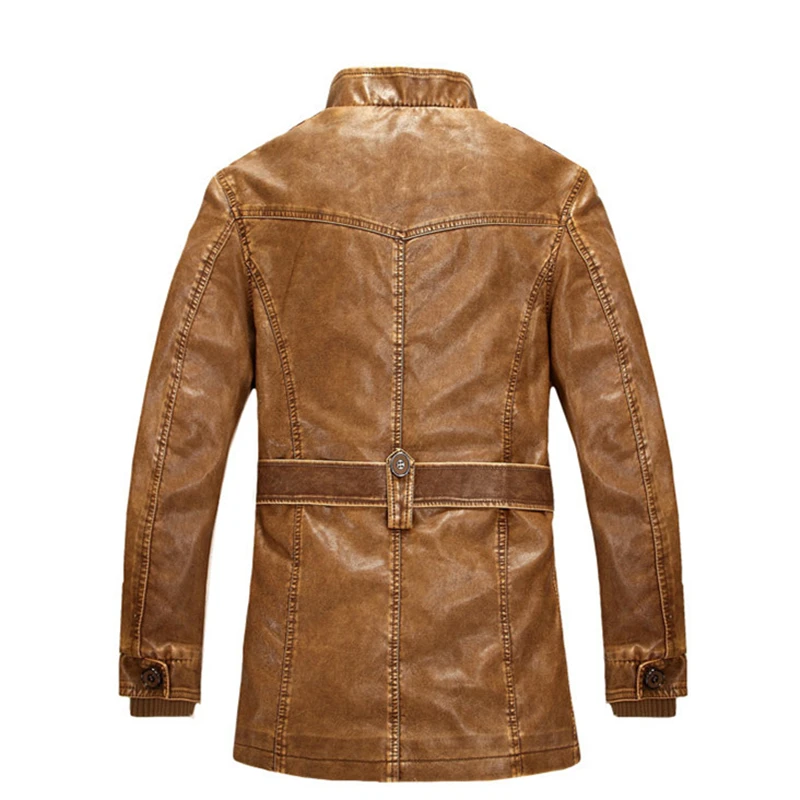 

Standing Collar High Quality Leather Jacket For Men Slim Warm Mens Washed Leather Motorcycle Biker Jackets