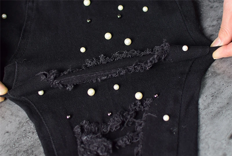 Женские джинсы LOGAMI с высокой талией женские жемчугом черные брюки|Узкие джинсы| |