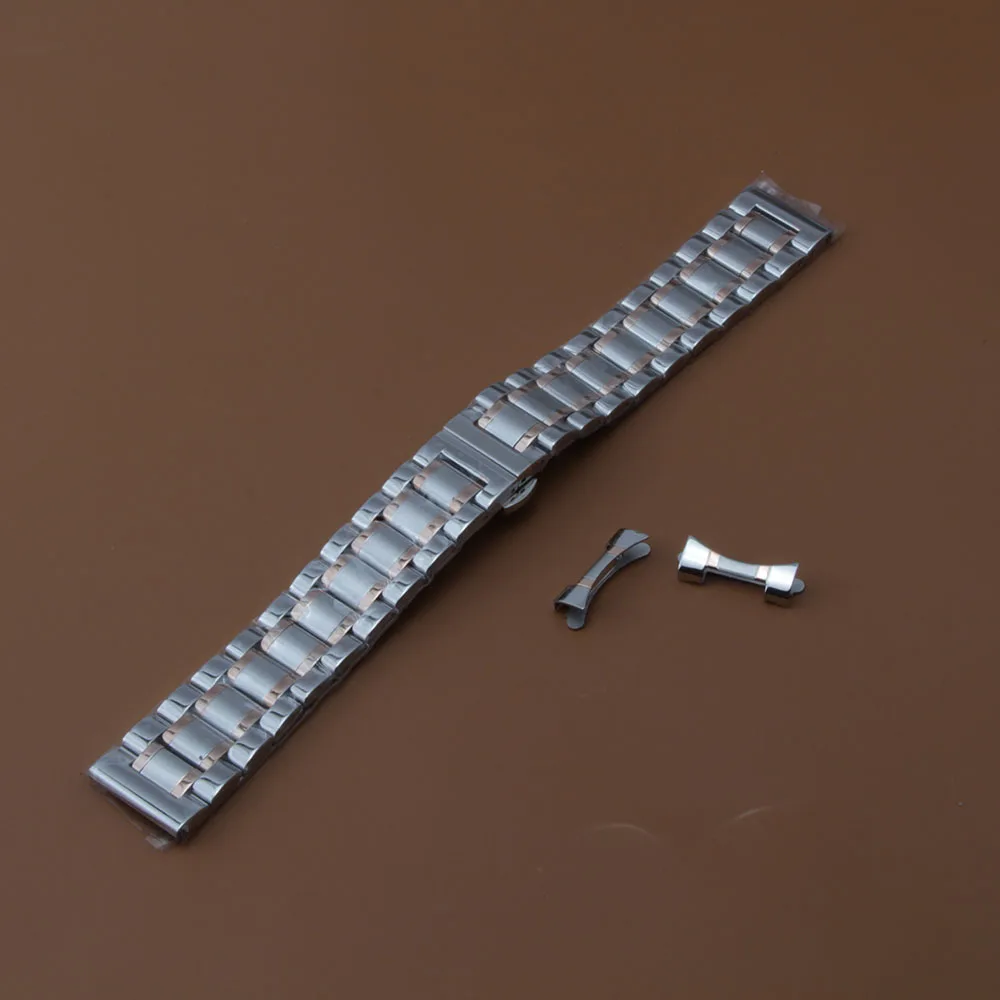 Ремешок для часов из нержавеющей стали под розовое золото серебристый сплошной