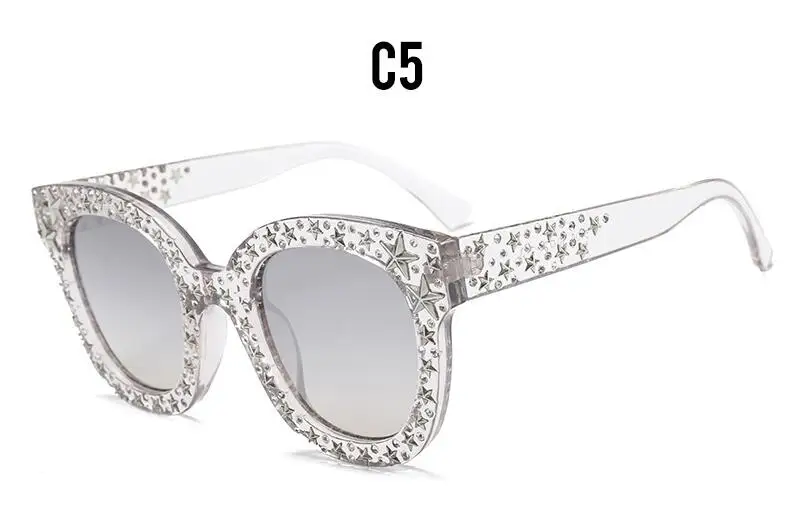 C5 silver lens Звездные шипованные квадратные солнцезащитные очки для женщин Горячие большие черные солнцезащитные очки женские оверсайз рейверская Праздничная винтажная солнцезащитные очки Oculos - Цвет линз: C5 silver lens