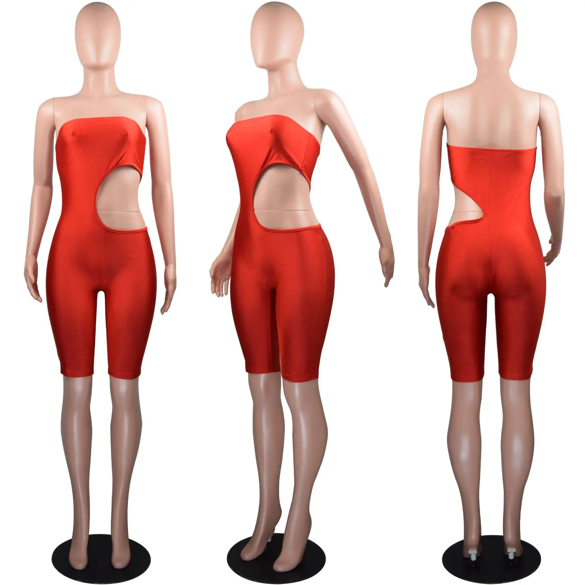 Без бретелек талия Выдалбливают твердые сексуальные комбинезоны для женщин Slash