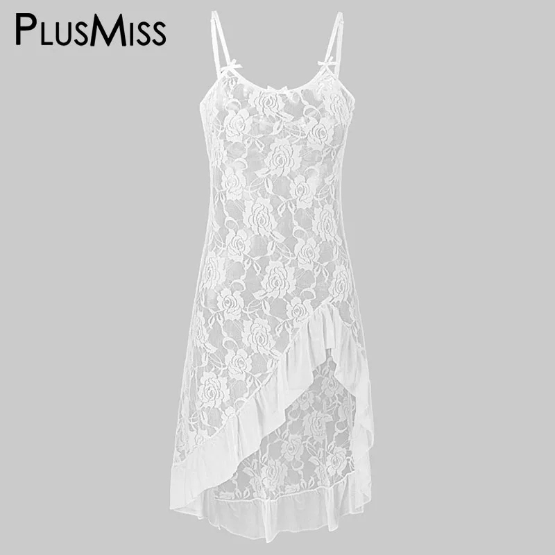 PlusMiss размера плюс, сексуальные кружевные прозрачные сорочка больших Размеры горячие эротические кукла сексуальное прозрачное нижнее белье для женщин, костюм, платье