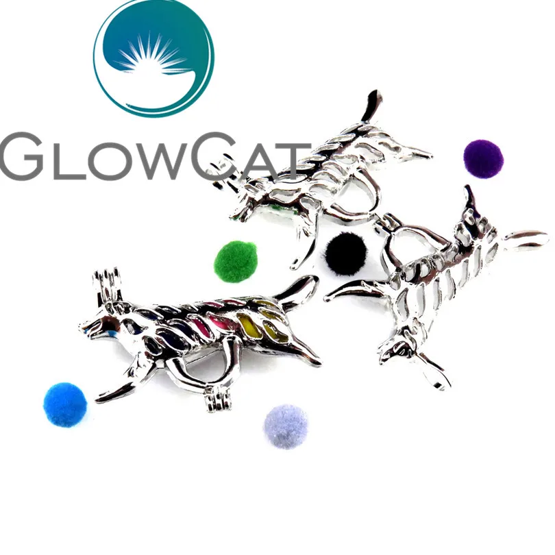 GLOWCAT 12x R-K548 Silver Walking Wolf Pearl Cage Jewelry Making Essential Oil Diffuser Beads Locket Pendant | Украшения и