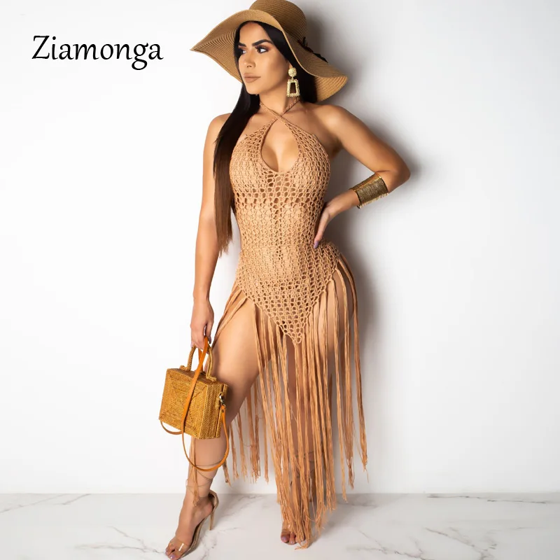 Ziamonga эротичные сетчатые бикини с кисточками накидка для пляжа платье Для женщин