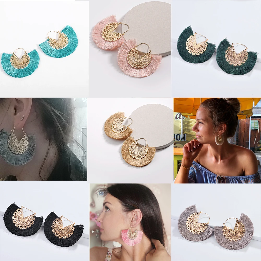Серьги с кисточками, корейские веерообразные золотые серьги-кольца для женщин, новая мода, ручная работа, богемные серьги, ювелирное изделие