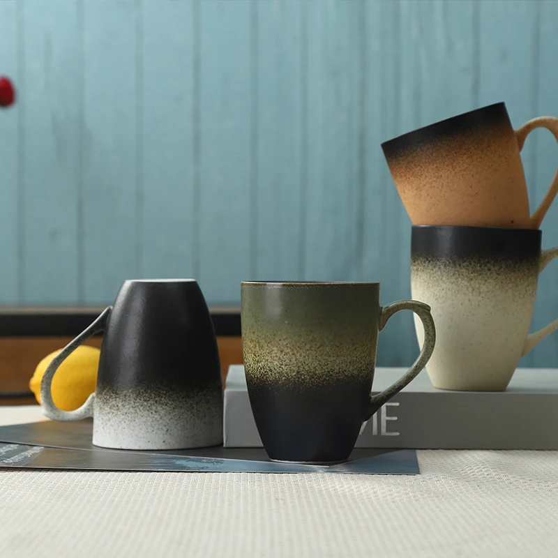 

Retro Simple Japanese Mug Literature & Arts Ins with Cover Spoon Ceramic Coffee Milk Cup Tea Scrub Cup for Friends Gift 400ml