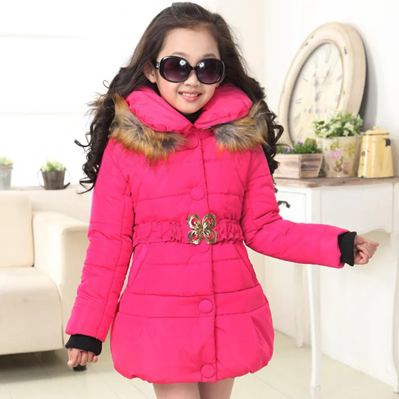Зимняя теплая длинная куртка с хлопковой подкладкой для девочек детское зимнее