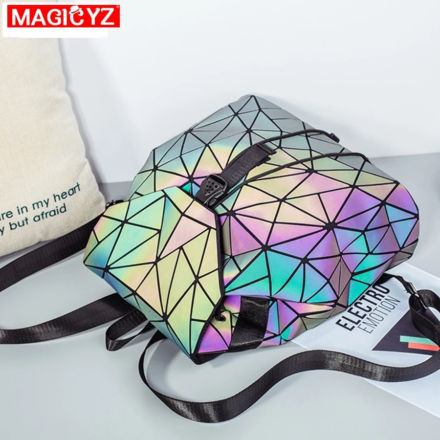 MAGICYZ, лазерный, геометрический, светящийся женский рюкзак, школьный, складной, для студентов, школьные сумки для девочек-подростков, большая емкость, sac a dos A4