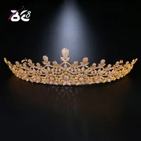 be 8 luxury micro paved full cubic zircon gold color crown wedding hair accessories bridetiara cz coroa novia bijoux cheveuxh055