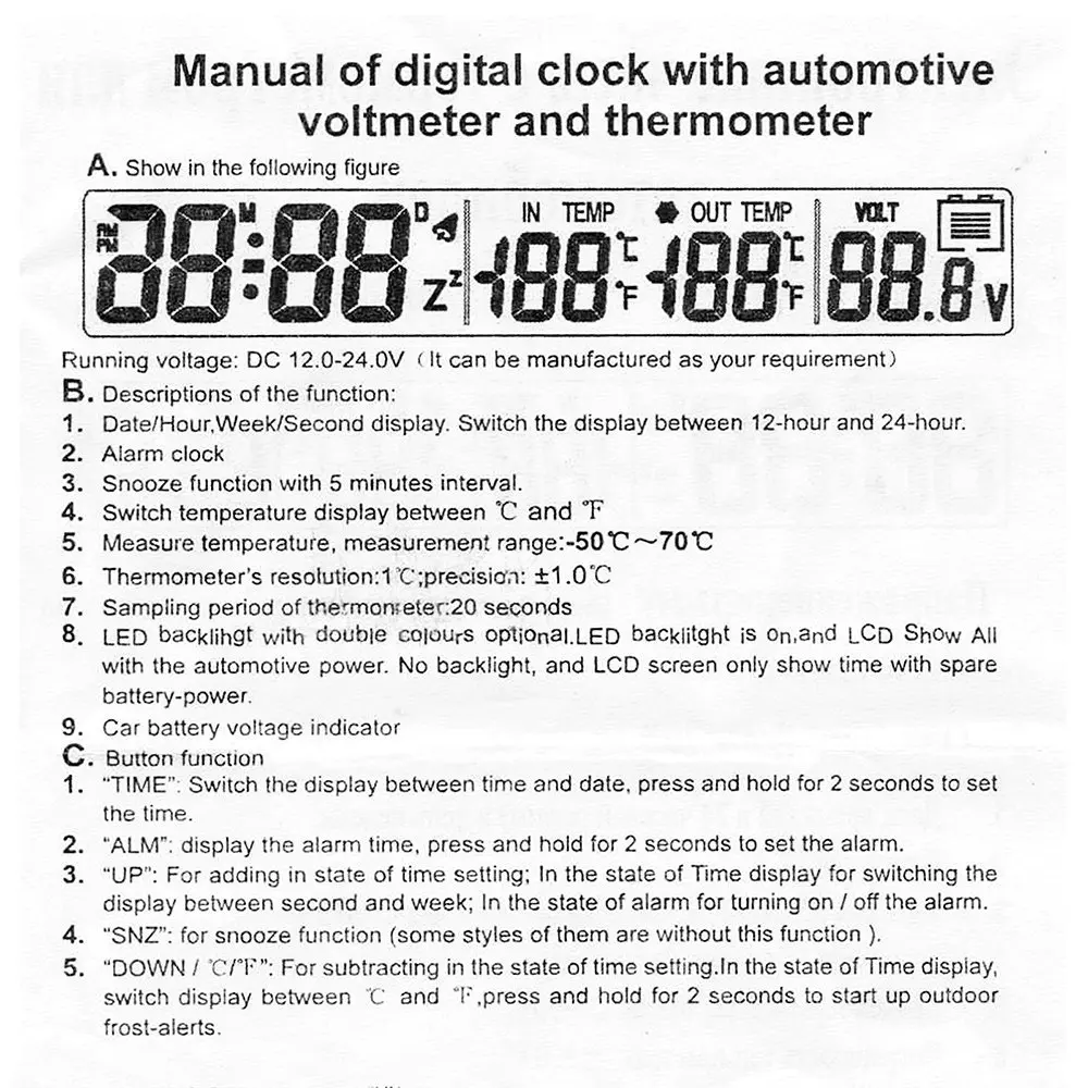 Полезные термометр Вольтметр Напряжение детектор Батарея измерения Температура