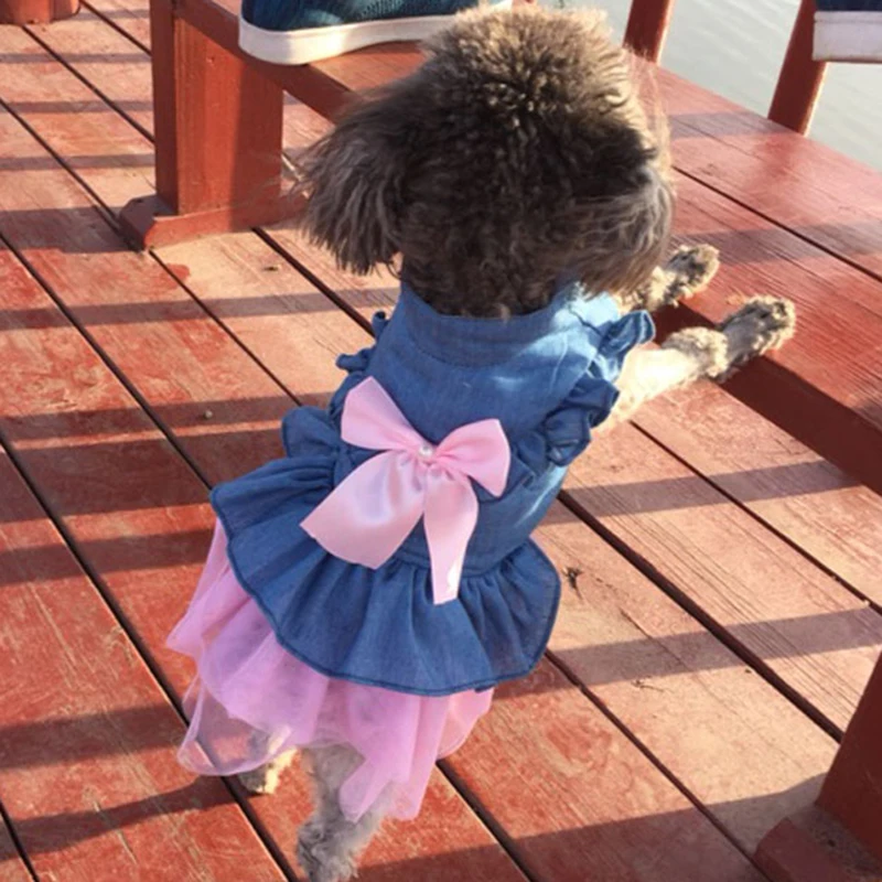 Denim Puppy Cat Dress Summer Girl Dog Clothes Dresses for Small Dogs Cats Shih Tzu Maltese Clothing Kedi Skirt Pets Costume | Дом и сад
