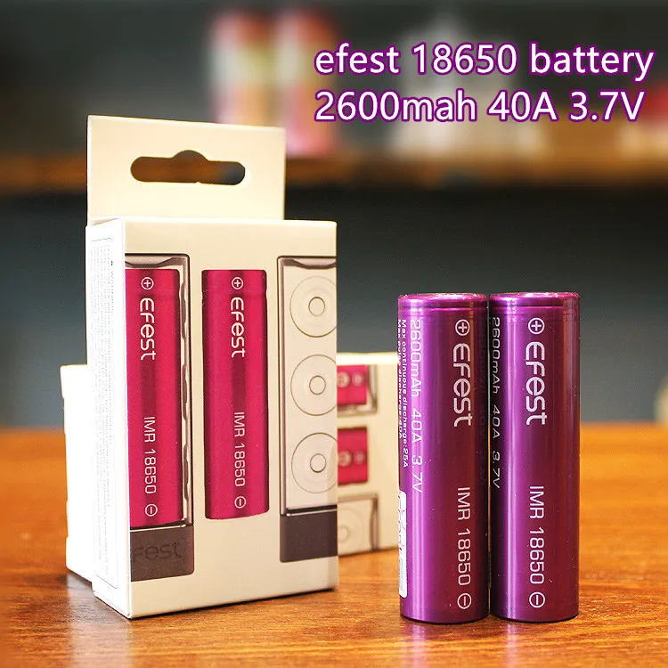 2 шт. EFEST IMR 18650 2600mah 3,7 V 40A аккумулятор фиолетовый Профессиональный Vape электронная сигарета литий-ионные аккумуляторы питания