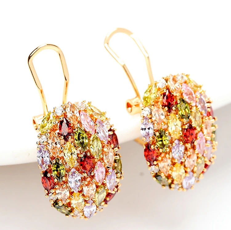 Трендовые женские/женские 18-каратные серьги-Клипсы из желтого золота с фианитами