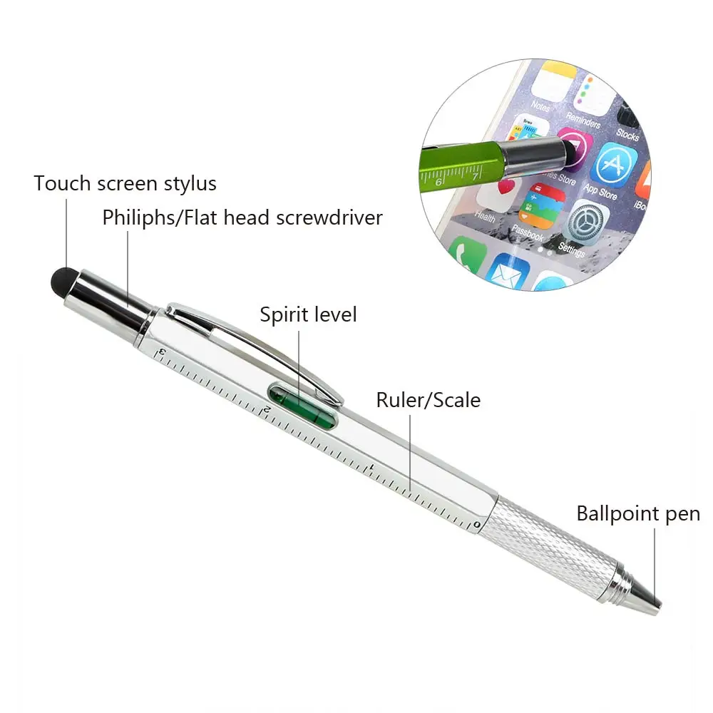 DIYWORK с линейкой Spirit Level 6 в 1 школьные офисные принадлежности Phillips и плоская отвертка сенсорная Шариковая ручка-стилус ручные инструменты