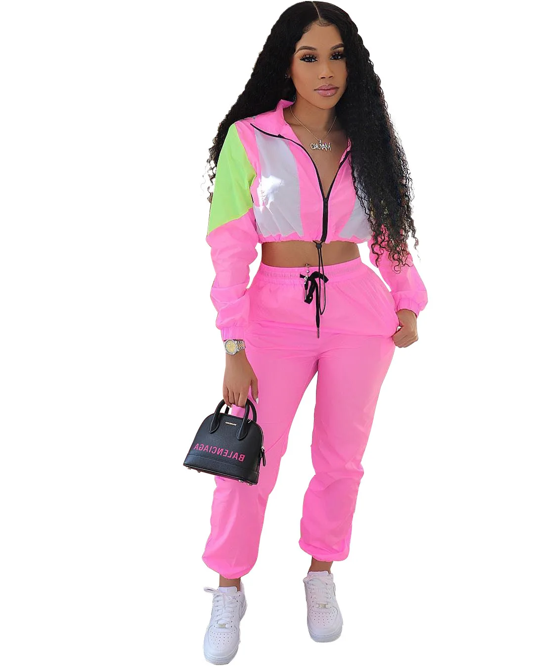 2019 Новый Женский Тренч на молнии с длинным рукавом топ и штаны спортивный костюм из 2 предметов повседневный