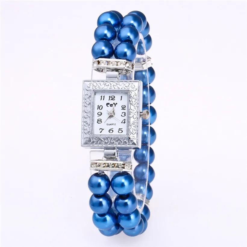 Montre femme Fashion Women Casual Pearl String Watch Strap Quartz Wrist Square Watch luxury ladies wristwatches hours