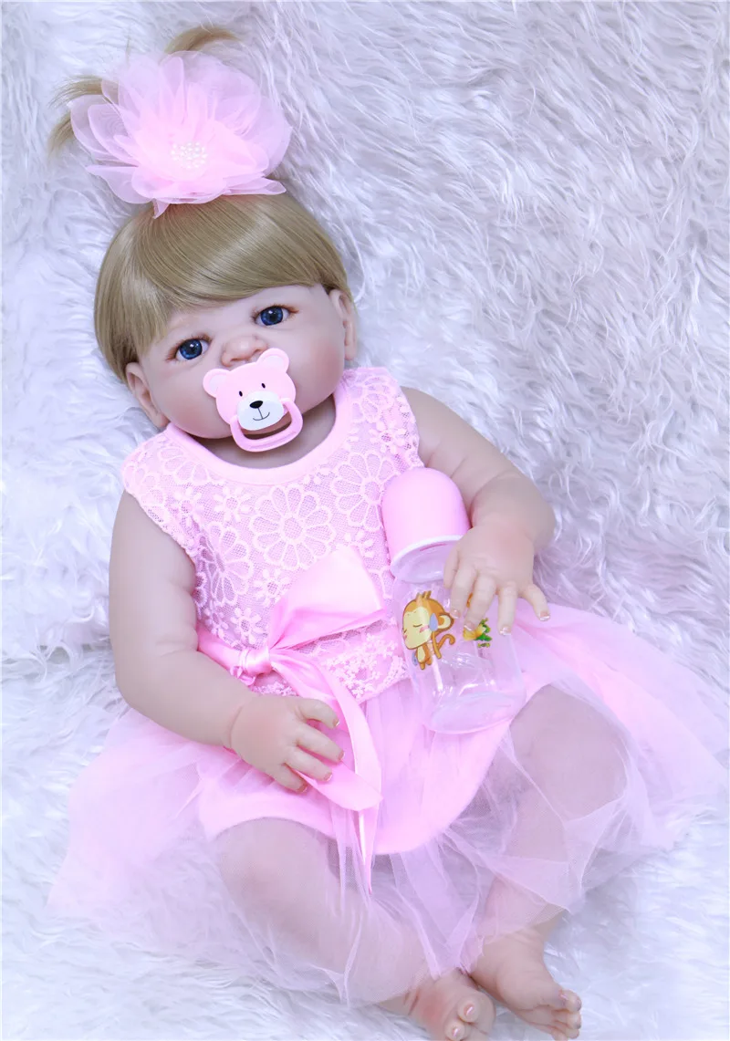 

22" Girl doll reborn full body silicone reborn babies can enter water with pacifier bottle bebe alive reborn bonecas child gift