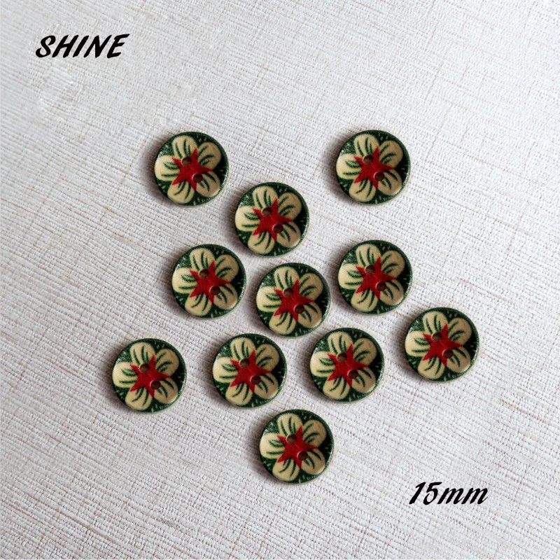 

SHINE Wooden Sewing Buttons Scrapbooking Round Two Holes Flower Pattern 15mm Dia. 50 PCs Costura Botones Decorate bottoni botoes