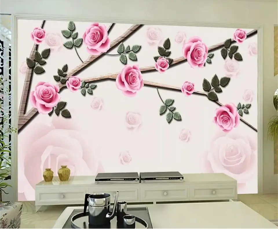 Пользовательские 3d фото обои Гостиная Фреска Романтические розы цветок дерево