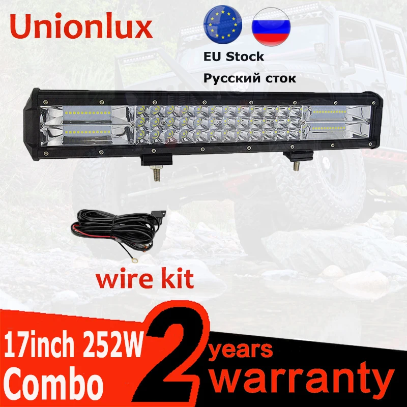 

17/18Inch 252W 7D Tri-Row LED Light Bar Combo Beam Wiring For Offroad Work Light 4x4 Drive LED Bar Trailer Led Work Light Bar