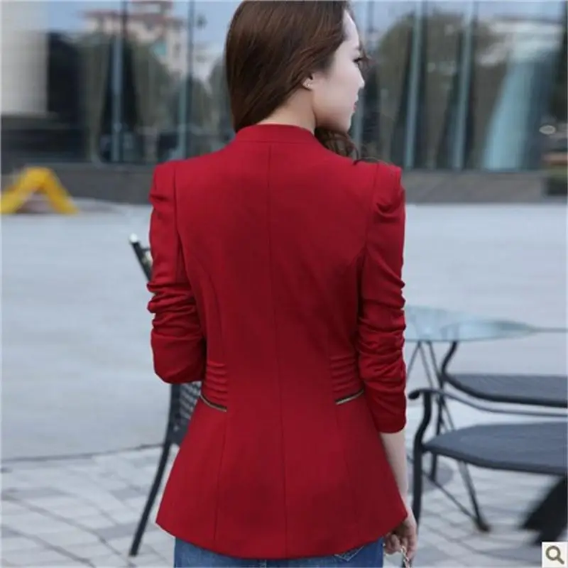 Новинка 2018 модные женские однотонные блейзеры на молнии приталенный маленький