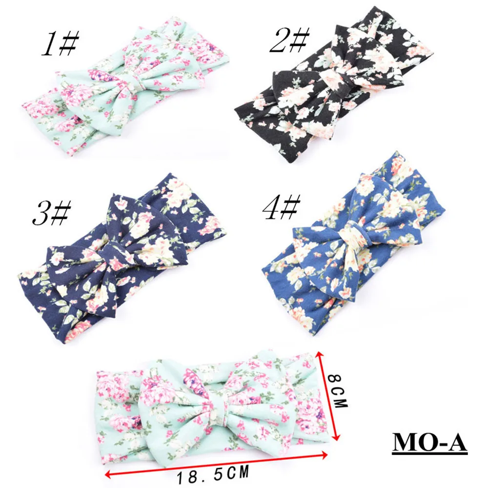 

24 pcs/lot cotton soft elastic bow headbands children floral printed fabric headwraps knitted bowknot hair bands