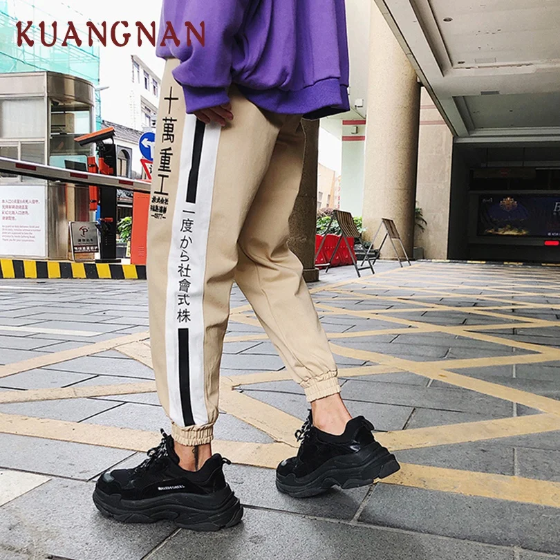 KUANGNAN/полосатая Японская уличная одежда штаны для мужчин Jogger хип хоп шаровары