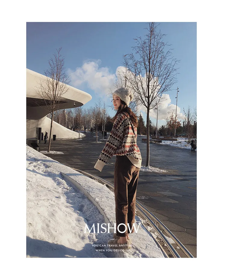 Mishow Теплый вязанный свитер в винтажном стиле с длинными рукавами и круглым вырезом Рождественсккий стиль Новая коолекция осень- зима Материал спандекс, нейлон